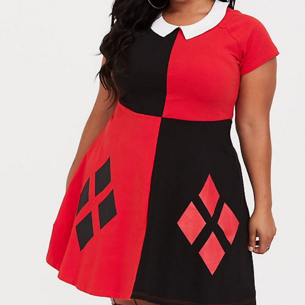HARLEY QUINN BLACK & RED HALLOWEEN SKATER DRESS